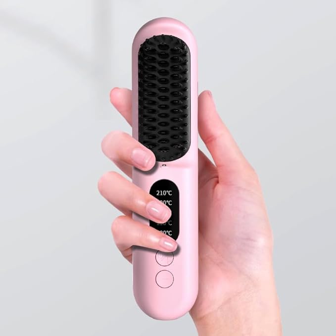 Mindrain Mini Cordless Hair Straightener Brush Pro A+, Portable Straightening Brush for Travel, Ionic Hot Comb Straightener, USB Rechargeable, It can be Used While Charging, Gifts for Women. (Pink)
