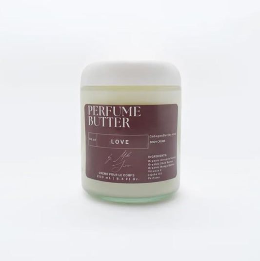 8.4 Fl. oz Perfume Butter – LOVE | Organic Perfume for Men & Women | Seductive Blend of Black Currant, Truffle, Ylang Ylang, Jasmine, Gardenia, Dark Chocolate, Amber & Vetiver | Clear Glass Jar