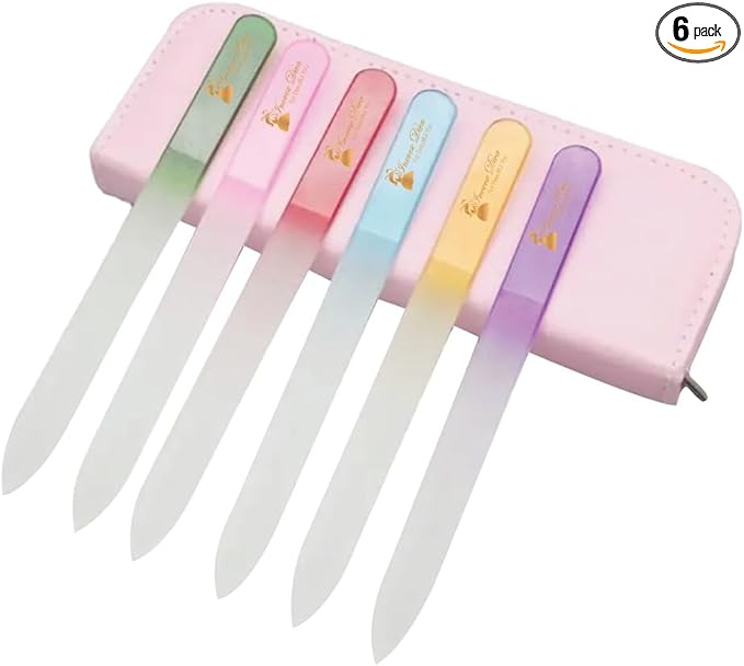6 Pack Crystal Glass Finger nail File with PU Leather Bag, Professional Czech Glass acrylic Nail File & Nail Buffers, Nail File for Shiny, Natural & Acrylic Nails, Nail Care Tools Gifts by INOVEX Diva