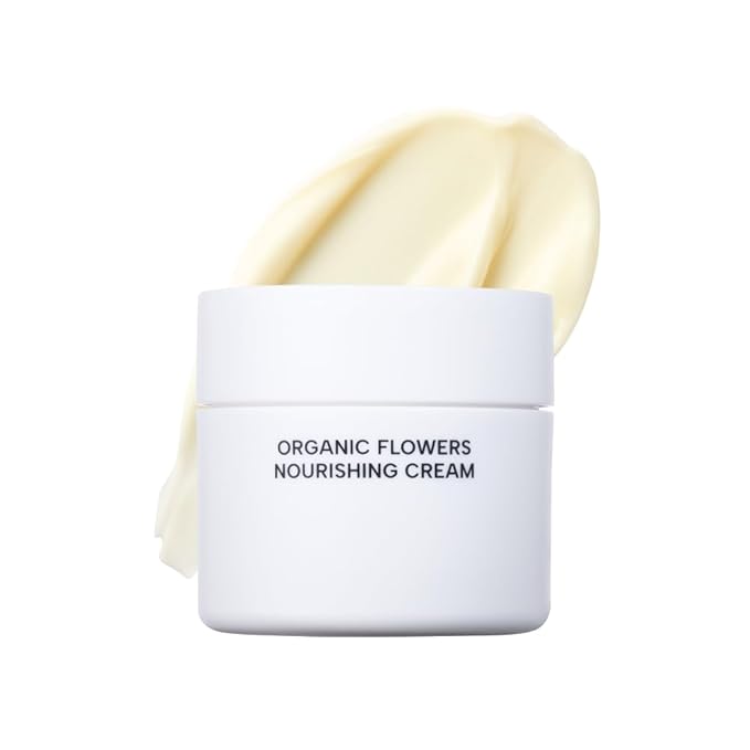 Whamisa Organic Flowers Nourishing Cream, 95.2% Organic, Waterless Formula, Fermented Postbiotic for Deep Hydration & Soothing, Moisturizing (50ml)