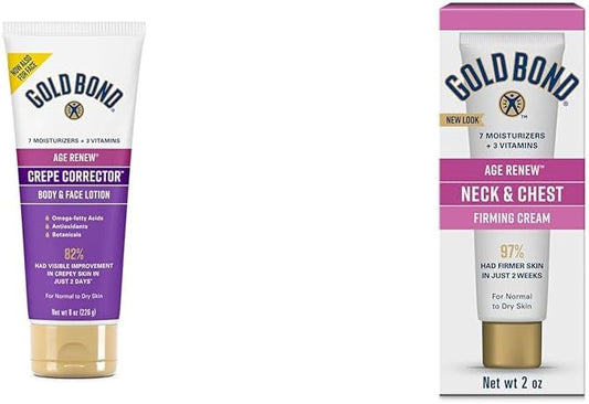 Gold Bond Age Renew Crepe Corrector Body Lotion, Replenishing & Smoothing Formula, 8 oz. & Age Renew Neck & Chest Firming Cream, 2 oz., Clinically Tested Skin Firming Cream