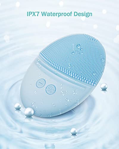 EZBASICS Facial Cleansing Brush, Waterproof Sonic Vibrating Face Brush for Deep Cleansing, Gentle Exfoliating and Massaging, Inductive charging (Blue)