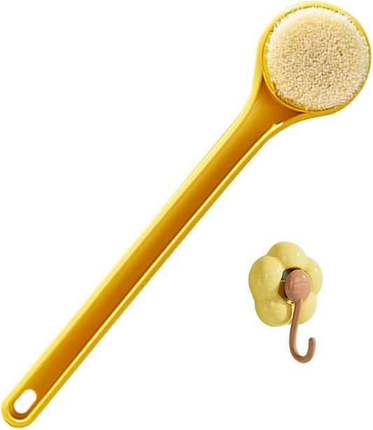 Long Handle Shower Brush Bath Brush,Softer bristles Body Back Brush,Back Scrubber Body Exfoliator for Wet or Dry Brushing with Flower Hooks,14 inch