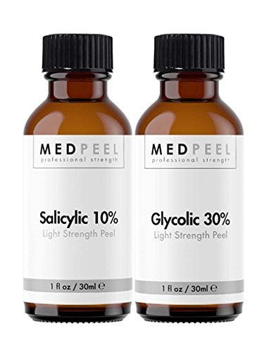 MedPeel Glycolic Acid Peel - Light Strength Chemical Peel Set - with Alpha & Beta Hydroxy Acid Face Peel for all Skin Tones - 10% Salicylic 30ml/1fl oz, 30% Glycolic