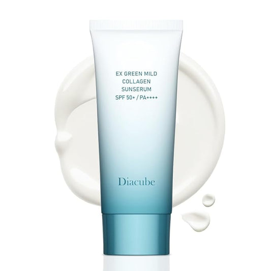 EX Green Mild Collagen Daily Sun Serum, 2.03 Fl Oz SPF 50+ PA++++ | No White Cast | Lightweight Sunscreen Moisturizer | Skin-Friendly, Safe, Clean Ingredients | Lotion-Like Texture | K-Beauty