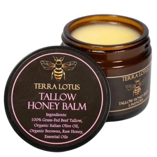 Organic Grass-Fed Beef Tallow Balm with Raw Honey - Moisturizing Cream for Soft, Smooth Skin - Handmade All-Natural Moisturizer (2 Oz, Lavender)