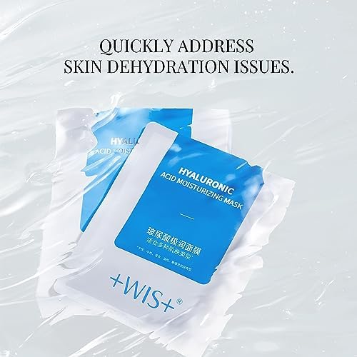 +WIS+ Hyaluronic Acid Sheet Mask 5 EA with Hyaluronic Acid Serum and Vitamin B5, Facial Mask for Dry Skin, Anti-Aging Mask to Plump and Repair Dehydrated Skin, Safe on Sensitive Skin,gift for girls
