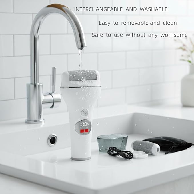 Painless & Efficient Electric Callus Remover – Rechargeable Cordless, IPX5 Waterproof Gentle for Cracked Heels, Dry Skin, Portable Home Spa with 3 Heads, Dead Skin Remover