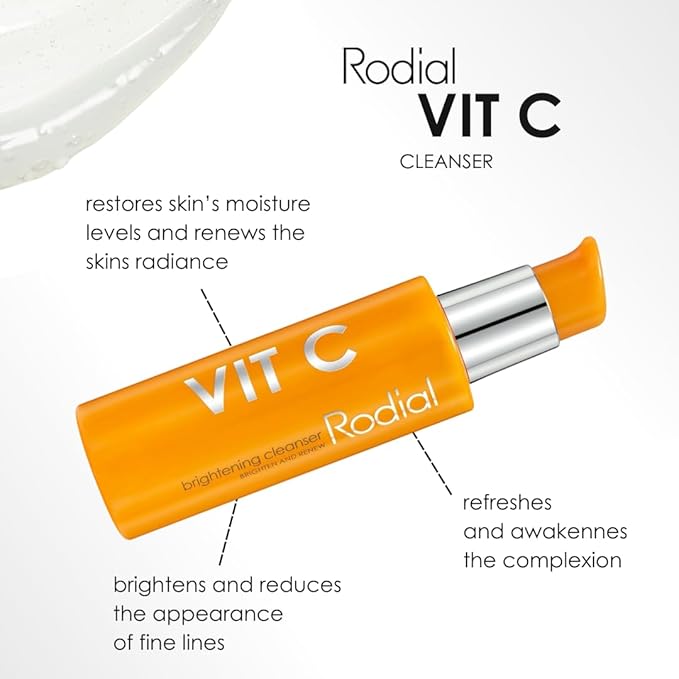 Rodial Vit C Brightening Cleanser 4.6 fl oz - Daily Gel Facial Cleanser with Vitamin C, Glycolic & Lactic Acids for Smoother, Firmer, More Radiant Skin