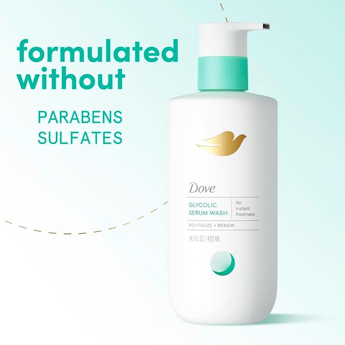 Dove Glycolic Serum Body Wash for Women - pH Optimized Feminine Wash For Skin Renewal & Odor Control, 14.2 oz