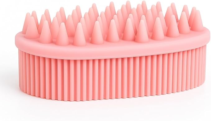 Silicone Bath Body Brush – Soft Exfoliating Massage Scrubber for Shower & Spa, Gentle Scalp and Skin Cleaner, Easy to Clean, Durable & Reusable (Pink)