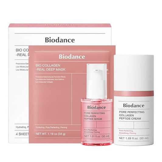 BIODANCE Collagen Trio: Bio Collagen Mask & Collagen Peptide Serum & Collagen Cream for Glass Skin, Plumping Hydration, Korean Skincare Set, Christmas gift Pink Duo Stocking Stuffers