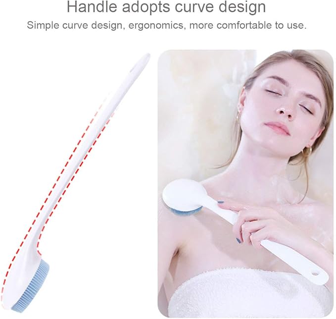 V-TOP Back Scrubber for Shower, Silicone Body Scrubber Long Handle with Soft Bristles, Bath Body Washer Shower Exfoliator Brush for Men and Women, BPA Free, Non-Slip