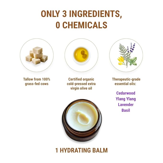 Vintage Tradition Beef Tallow All Purpose Balm - Healing, Hydrating Men’s Skin Care Salve Replaces Body Lotion, Hand Cream, More - Essential Oil, Olive Oil, and Grass-Fed Tallow, 2 fl. oz.