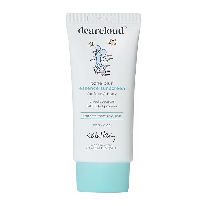 dearcloud Keith Haring Tone Blur Essence Sunscreen SPF 50 PA – Korean Sunscreen for Face, Primer & Vegan (1.69 fl oz)