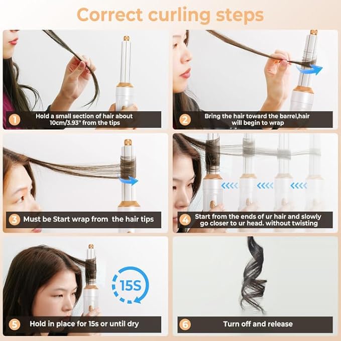 6 in ONE Blow Dryer Brush, Curling Wand Hair Styling Tools Set, Ionic Hot Air Hair Dryer, Massage Oval Hair Dryer, Left&Right Hair Curlers 100-120V (White)