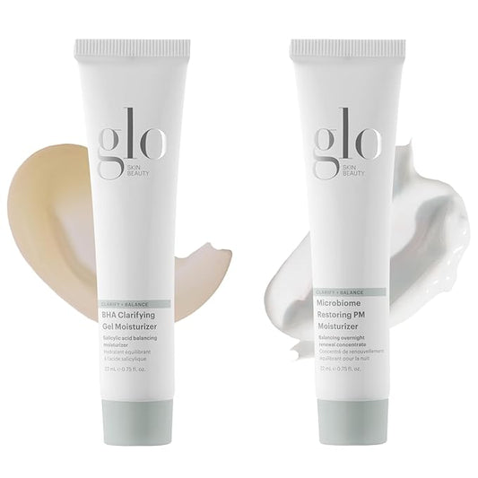 Glo Skin Beauty Clear Skin Hydration Duo Travel Size Skincare Set Includes BHA Clarifying Gel Moisturizer + Microbiome Restoring PM Moisturizer – For Clear Skin On The Go