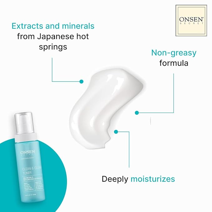 Onsen Secret Clean & Clear Face Toner - Balancing & Replenishing Astringent Daily Perfecting & Revitalizing Toner w/Witch Hazel, Aloe Vera, Green Tea, Alcohol-Free, Skin Care Toner for Face