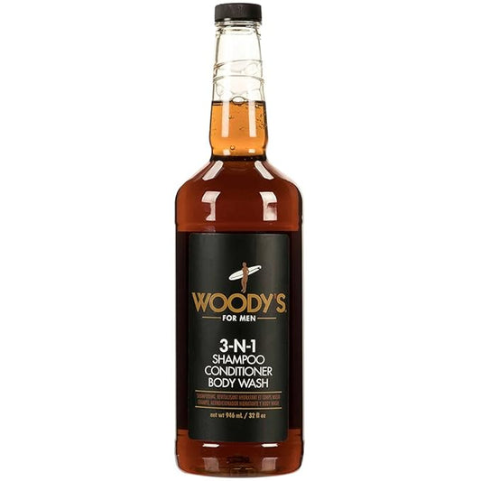 Woody's Mens Body Wash 3 in 1 – Shampoo, Conditioner, & Body Wash, All-in-One Cleanser, Refreshing & Hydrating with Natural Extracts - 32 fl oz