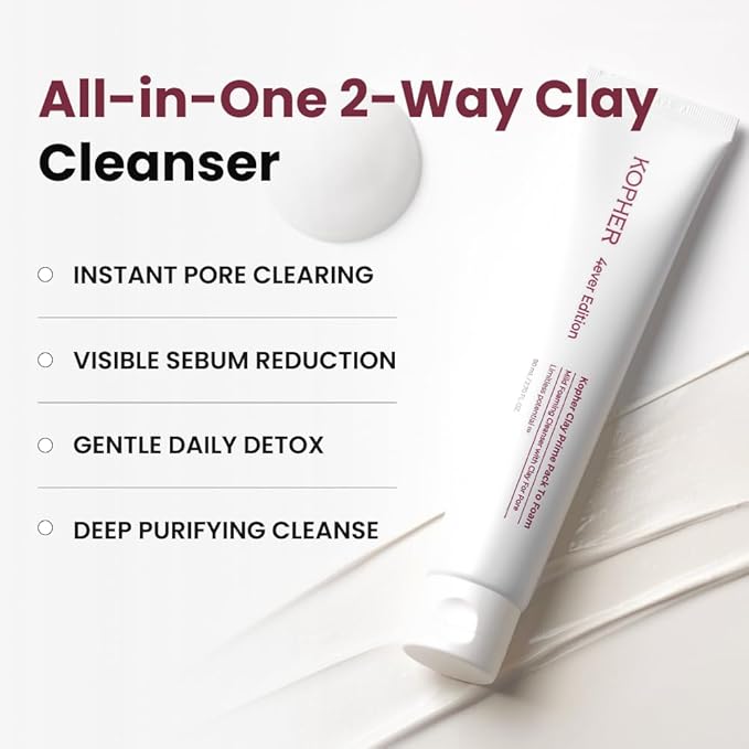 Kopher Clay Prime Pack to Foam [4ever Edition] Facial Cleanser: Hydrating & Purifying Cleanser for Sensitive Skin - Makeup Remover, pH Balanced, Korean Skincare (2.7 fl.oz.)