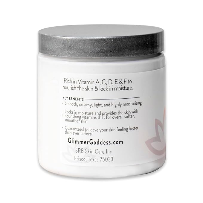 GLIMMER GODDESS Organic Whipped Body Butter for Women - Moisturizer Cream with Shea & Cocoa Butter, Almonds & Coconut Oil - Evening Snow, 8oz