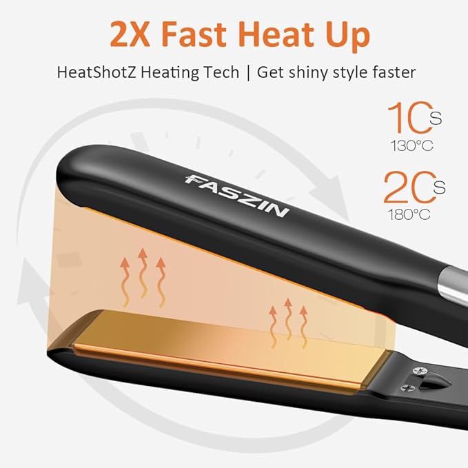 Faszin Professional Hair Straightener, 1.18 inch Ionic Titanium Plate, 20S Fast Heat Up Flat Iron with Clear LED Display, 2 in 1 Straightener and Curler Styling Tool for Straighten Hair (Black)