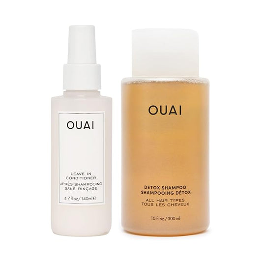 OUAI Hair Styling & Treatment Bundle - Includes Leave-In Conditioner & Detox Shampoo - Hair Care Products for Styling, Smoothing, Adding Hair Shine & Removing Product Build Up (2 Count, 4.7 Oz/10 Oz)
