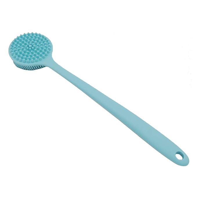 DNC Silicone Back Scrubber for Shower, Soft Bath Body Brush with Long Handle (Blue)