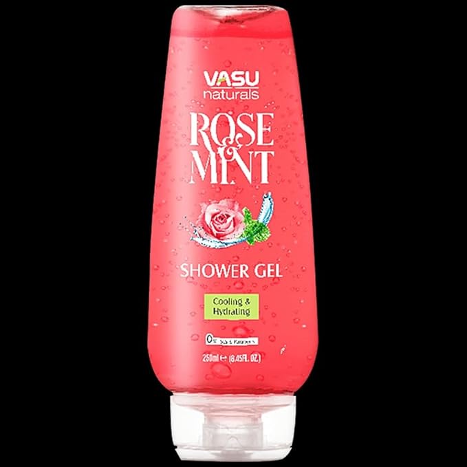 Vasu Naturals Shower Gel Body Wash for Men Women, Pack of 2-8.45 fl oz Each, Deep Cleansing & Hydrating Formula for Smooth, Refreshing, Nourished Skin, Paraben and Sulfate Free (Rose & Mint)