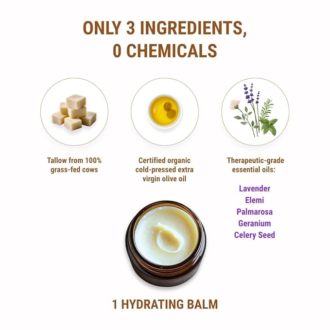 Vintage Tradition Beef Tallow All Purpose Balm – Healing, Hydrating Floral Skin Care Salve Replaces Body Lotion, Hand Cream, More – Essential Oil, Olive Oil, and Grass-Fed Tallow, 2 fl. oz.