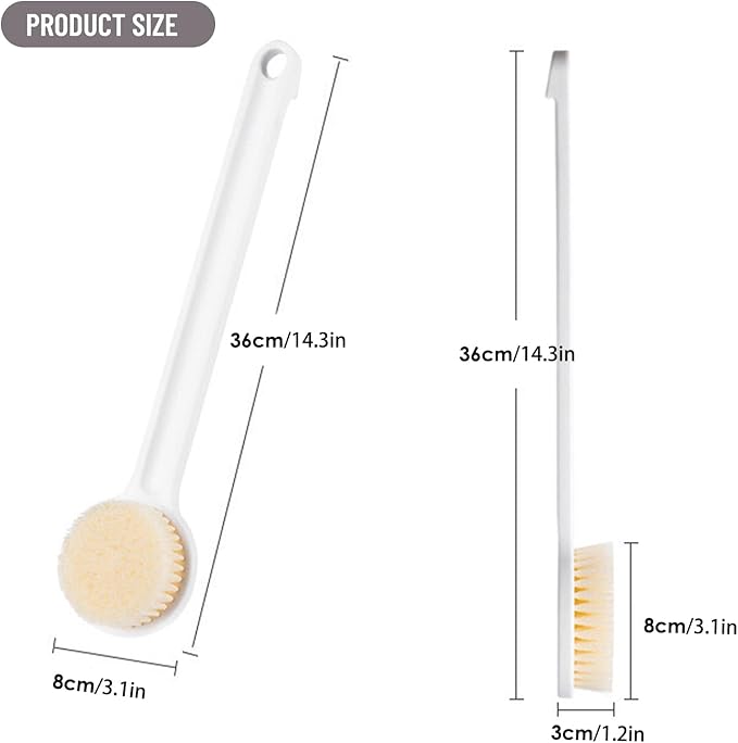 Long Handle Bath Body Brush, Back Scrubber with Soft Bristles for Exfoliating and Massage, Ergonomic, for Wet & Dry Use, Suitable for All Skin Types, 1 PCS, White