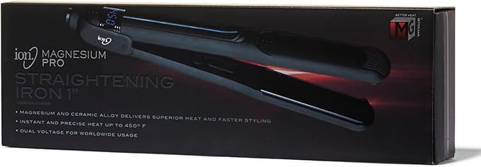 Ion Magnesium Flat Iron 1 Inch, Optimal Heat, Ceramic Tourmaline, Patented Korean Magnesium Technology