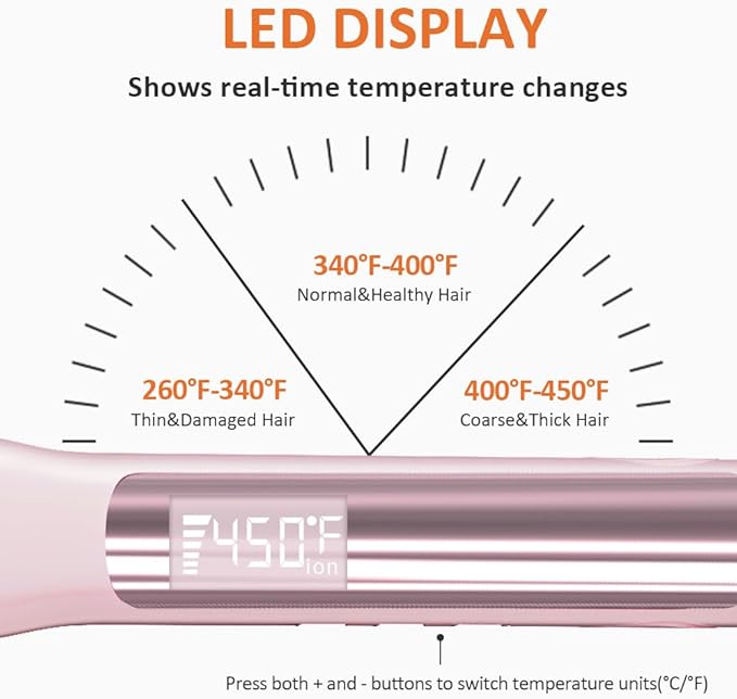 Faszin Professional Hair Straightener, 1.18 inch Ionic Titanium Plate, 20S Fast Heat Up Flat Iron with Clear LED Display, 2 in 1 Straightener and Curler Styling Tool for Straighten Hair (Pink)
