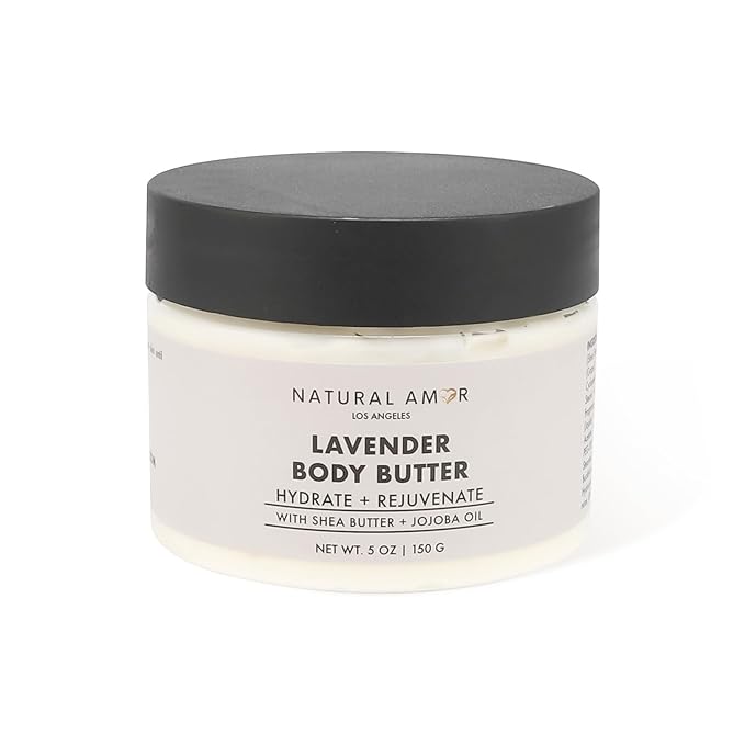 Natural Amor Lavender Body Butter with Shea Butter, Jojoba Oil – Deep Hydrating Cream for Dry Skin – Nourishing Daily Moisturizer for Women & Men – 5oz