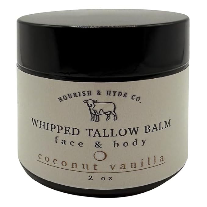 Nourish & Hyde Co. 100% Grass-Fed Tallow Whipped Balm & Lotion – 2 oz | Moisturizer for Face & Body | Beef Tallow for Skin | No Seed Oils, Handcrafted in USA (Coconut Vanilla)