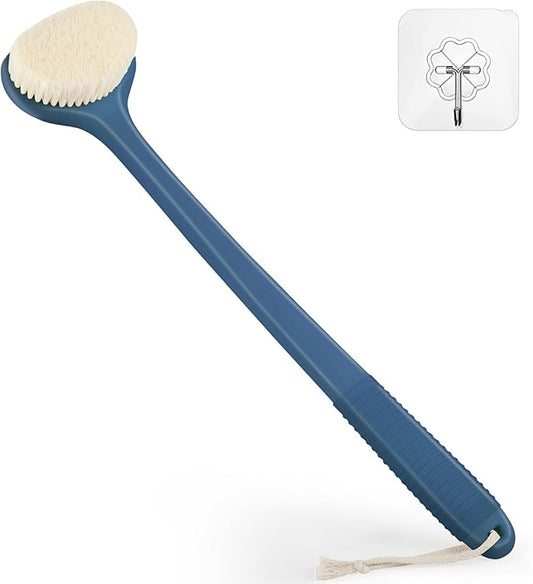 VANZAVANZU Back Scrubber for Shower, Bath Brush with 17-Inch Long Anti-Slip Handle, Wet and Dry Brushing Body Brush for Body Cleansing, Back Brush for Men and Women (Blue)