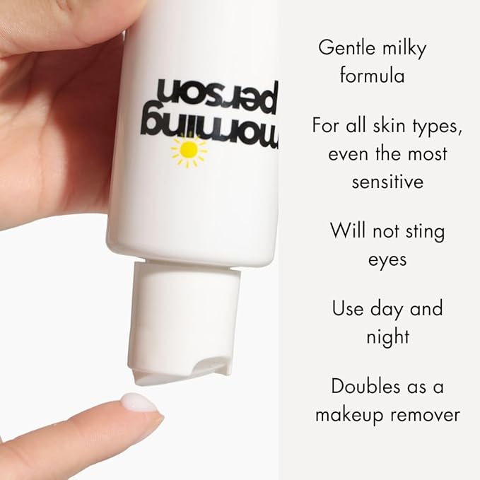 Morning Person Antioxidant Plant Protein Facial Cleanser - Calming And Soothing With Green Tea And Aloe Vera - Hydrating And De-Puffing - Sulfate and Paraben Free