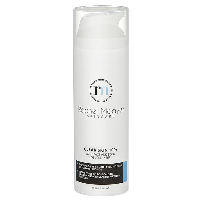 Rachel Moayer Clear Acne Face Wash & Acne Body Wash Gel Cleanser with 10% Benzoyl Peroxide, Ideal for Back Acne, Clear and Prevent Breakouts with Body Wash for Acne Prone Skin, Non-Irritating Formula
