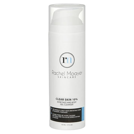 Rachel Moayer Clear Acne Face Wash & Acne Body Wash Gel Cleanser with 10% Benzoyl Peroxide, Ideal for Back Acne, Clear and Prevent Breakouts with Body Wash for Acne Prone Skin, Non-Irritating Formula