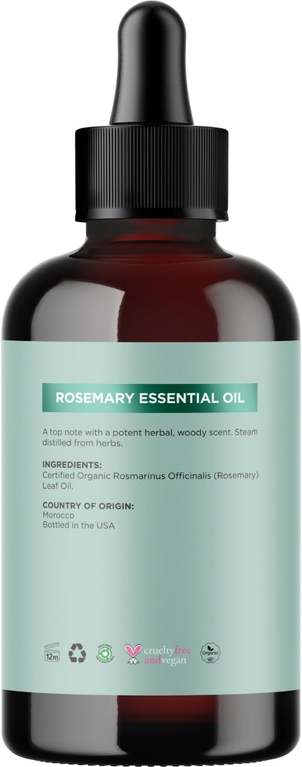 Certified Organic Rosemary Oil for Hair - Extra Large 100% Pure USDA Organic Rosemary Essential Oil for Hair Skin and Nails - Oil for Dry Scalp Treatment and Enhanced Volume and Shine