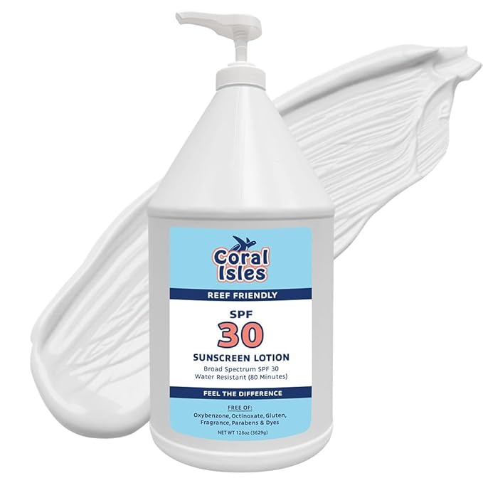 Coral Isles by Rocky Mountain Sunscreen | SPF 30 Lotion | Broad Spectrum UVA/UVB Protection | Hawaii Reef-Safe Act Compliant | Oxybenzone & Octinoxate Free | Water Resistant 80 Min. | 128 Fl Oz