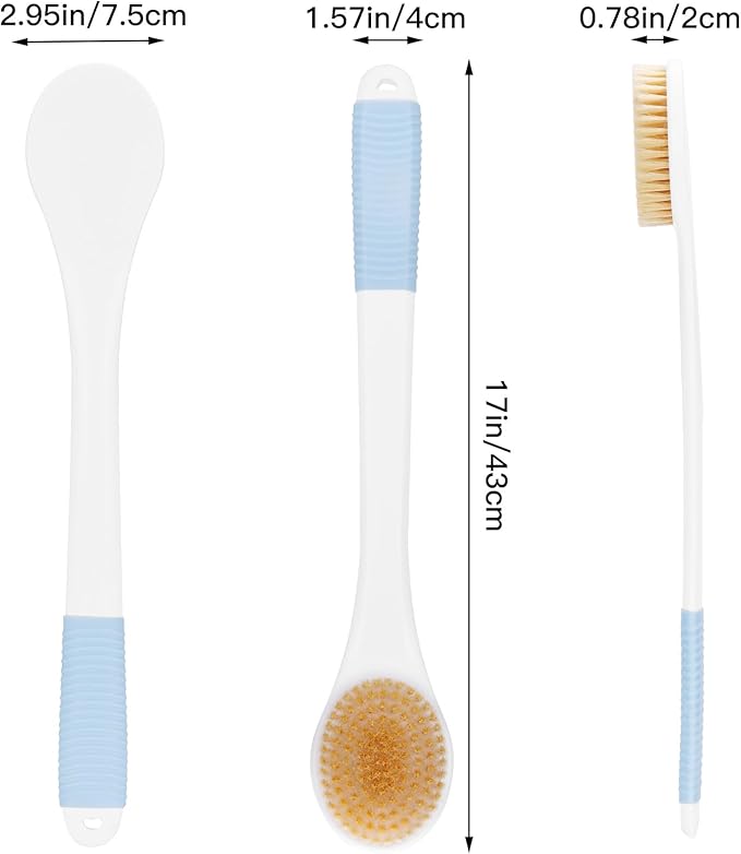 Back Scrubber for Shower, Shower Body Brush for Cleaning with Long Handle for Showering, 17 Inch Back Washer Exfoliator for Shower Men Women with Non-Slip Handle, Adhesive Hook (Lake Blue)