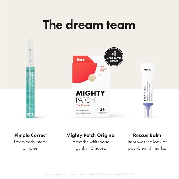 Mighty Patch Original Patch from Hero Cosmetics - #1 Hydrocolloid Acne Pimple Patches for Face, Shrinking Zits & Whiteheads in 1 Use, Nighttime Spot Pimple Stickers for Face, 75 Count