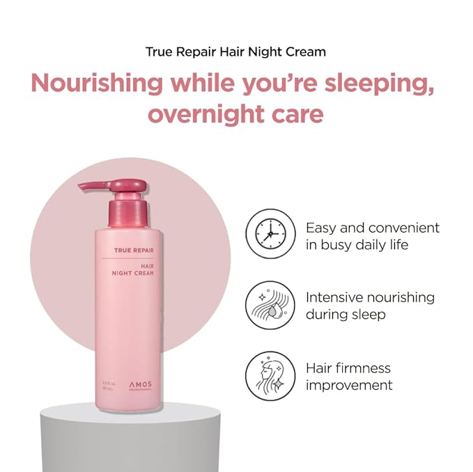 AMOS PROFESSIONAL True Repair Hair Night Cream l Overnight Hair Leave-in Conditioner, Hydrating & Deep Conditioning for Dry and Damaged Hair, 6.0 fl. oz.