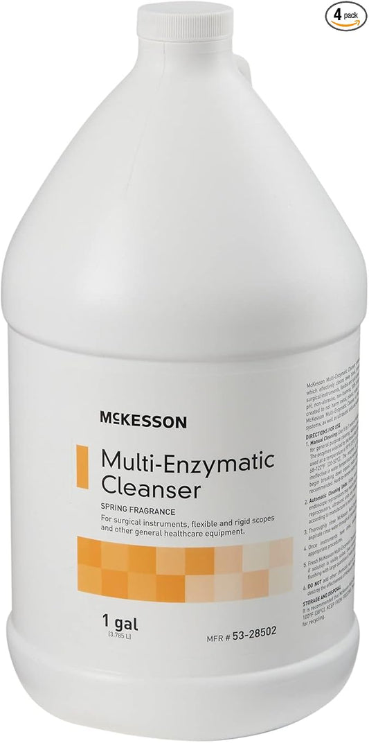 McKesson Multi-Enzymatic Cleanser for Surgical Instruments & General Healthcare Equipment, 1 Gallon [Pack of 4] Spring Fresh