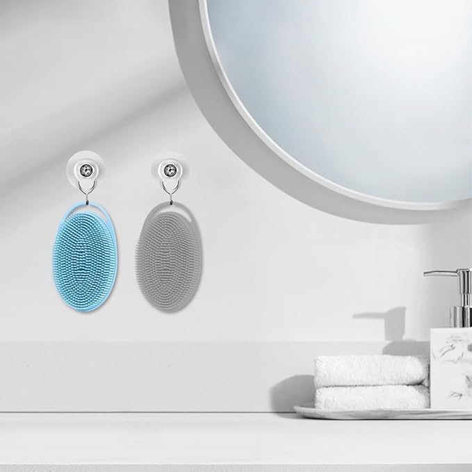 2 Pack Silicone Body Scrubber with Loofah Exfoliating Soft Body Shower Scrubber for Body, 2 in 1 Bath and Shampoo Wash Brush for Skin Exfoliation Men Women (Grey&Blue)