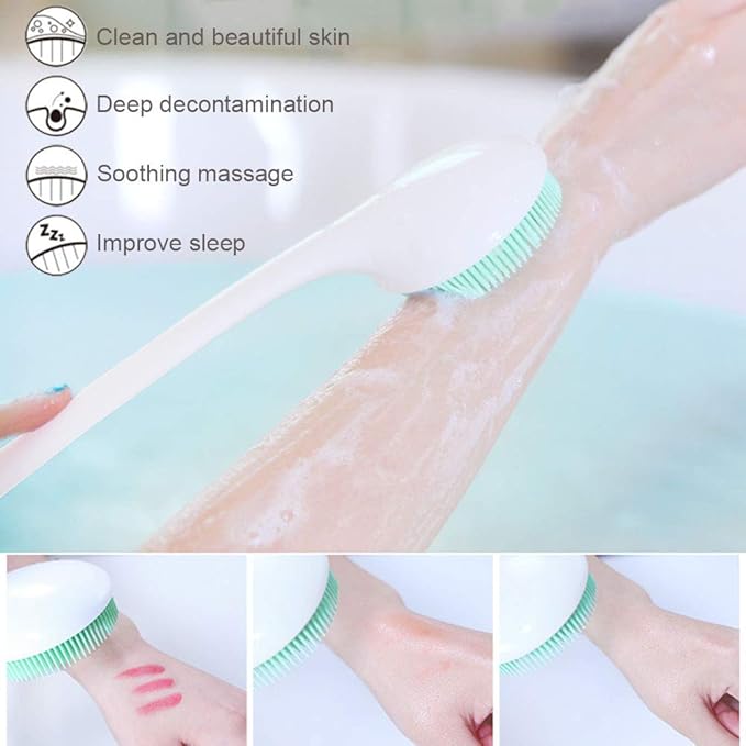 Silicone Body Scrubber Exfoliator, Back Brush Long Handle for Shower with Soft Bristles, Shower Brush Scrubber for Body Men and Women, BPA Free, Non-Slip