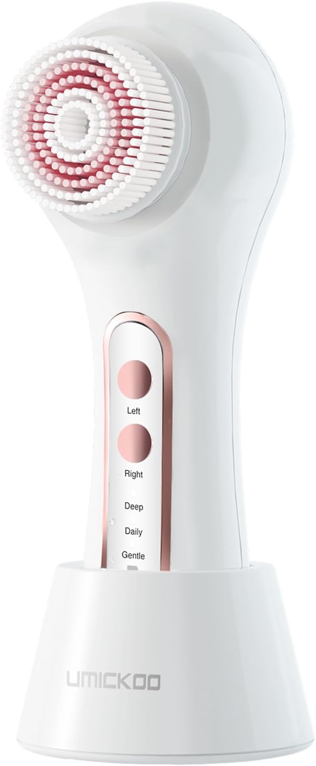 Face Scrubber Exfoliator, Rechargeable Facial Cleansing Brush with 2-Way Rotation & 3 Modes, 30-Day Runtime, 5 Brush Heads for SPA-Level Care, IPX7 Waterproof, Deep Cleaning for All Skin Types