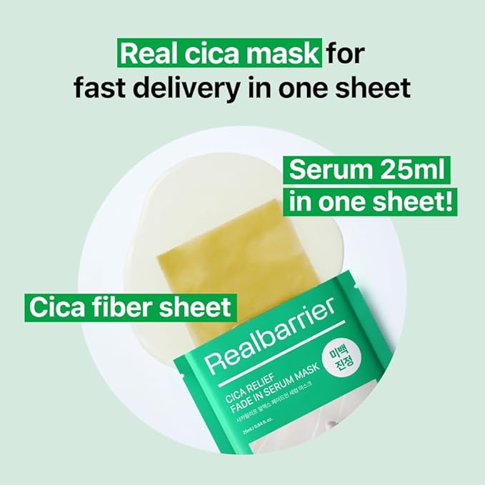 Real Barrier | Cica Relief Rx Fade In Serum Mask | Korean Face Mask Skin Care | Hydrating Mask for Sensitive Skin | Insensive Soothing Serum Mask with Hyaluronic Acid & Centella Asiatica | 10 Sheets