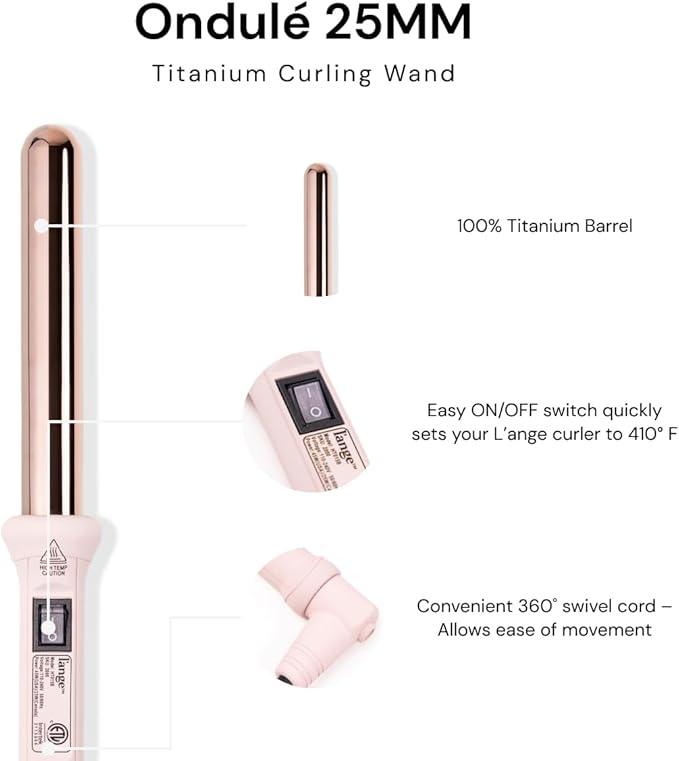 L'ANGE HAIR Ondulé 25MM Titanium Curling Wand | Professional Hot Tools Curling Iron 1 Inch | Salon Hair Styling Wands for Beach Waves | Best Hair Curler Wand for Frizz-Free, Lasting Curls